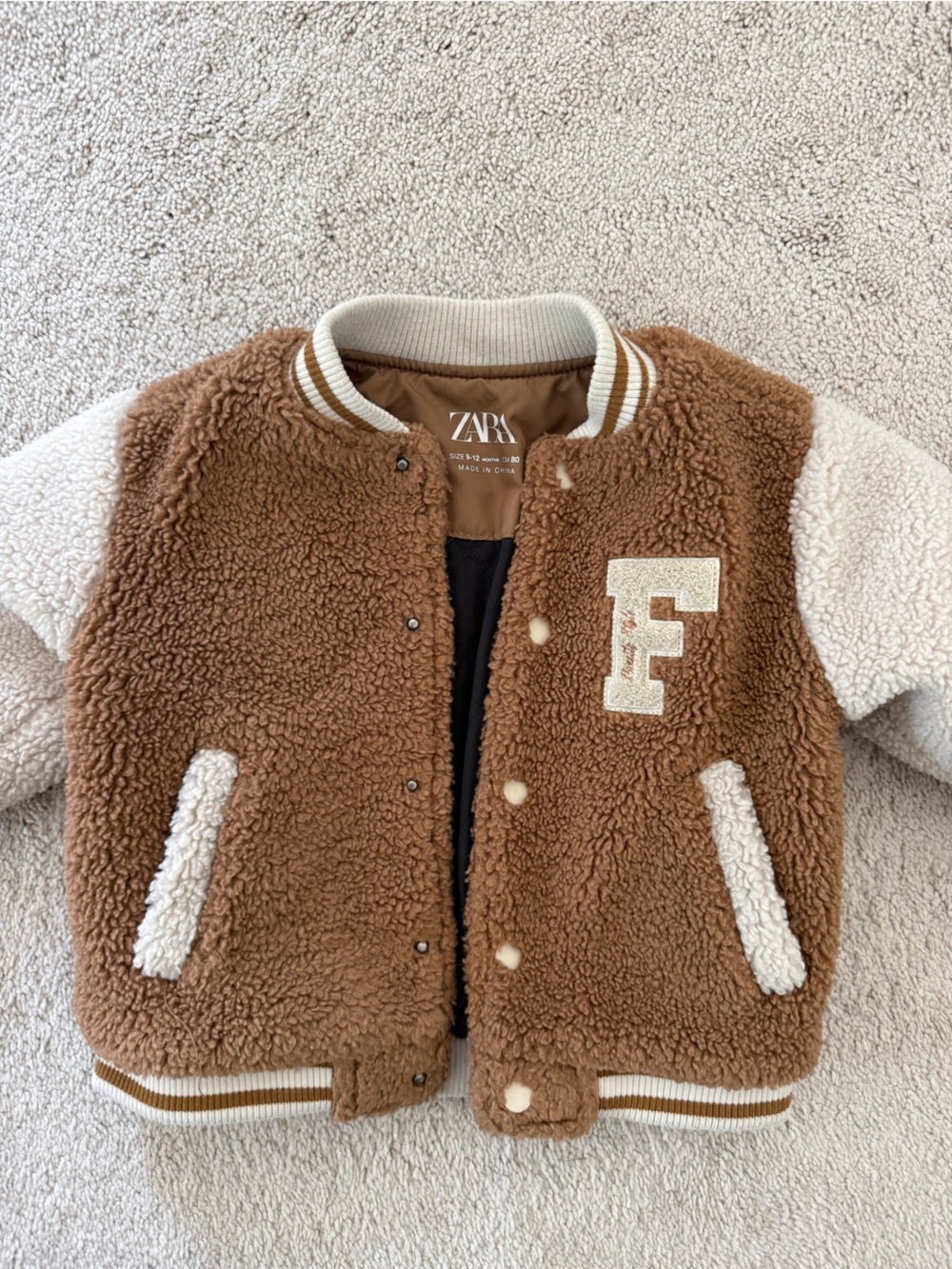Zara Kids Brown Teddy Bomber Jacket with Cream Accents
